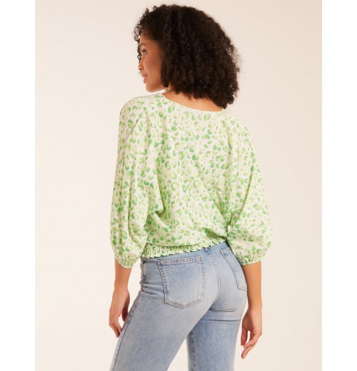 Elasticated Sleeve Wrap Front Elastic Hem Top Elasticated Sleeve Wrap Front Elastic Hem Top