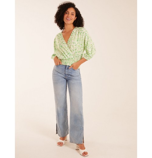 Elasticated Sleeve Wrap Front Elastic Hem Top Elasticated Sleeve Wrap Front Elastic Hem Top