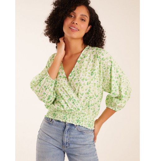 Elasticated Sleeve Wrap Front Elastic Hem Top Elasticated Sleeve Wrap Front Elastic Hem Top