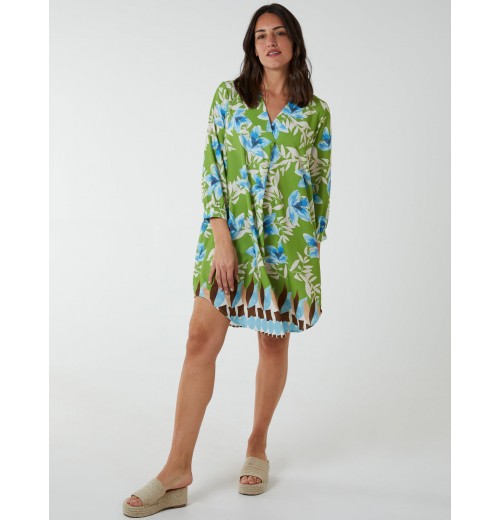 Floral Border Print V Neck Tunic Dress Floral Border Print V Neck Tunic Dress