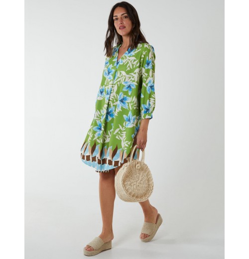 Floral Border Print V Neck Tunic Dress Floral Border Print V Neck Tunic Dress