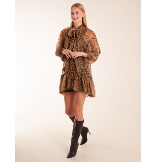Leopard Print Pussy Bow Frill Shirt Dress Leopard Print Pussy Bow Frill Shirt Dress