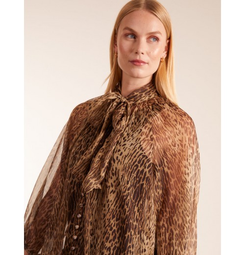 Leopard Print Pussy Bow Frill Shirt Dress Leopard Print Pussy Bow Frill Shirt Dress