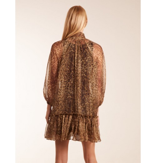 Leopard Print Pussy Bow Frill Shirt Dress Leopard Print Pussy Bow Frill Shirt Dress