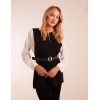 Rib Knit Vest With Blouse With Belt Rib Knit Vest With Blouse With Belt