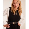 Rib Knit Vest With Blouse With Belt Rib Knit Vest With Blouse With Belt