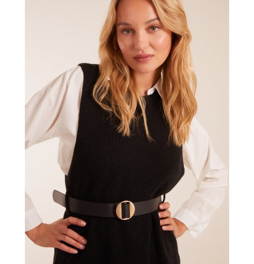 Rib Knit Vest With Blouse With Belt Rib Knit Vest With Blouse With Belt