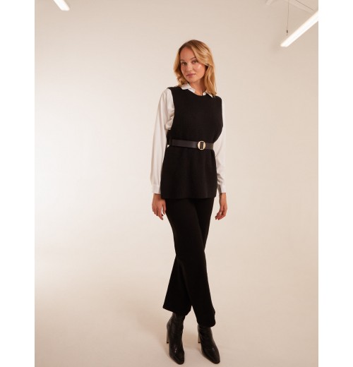 Rib Knit Vest With Blouse With Belt Rib Knit Vest With Blouse With Belt