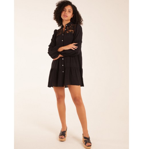 Crochet Insert Oversized Shirt Dress Crochet Insert Oversized Shirt Dress