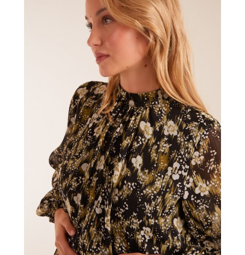Leopard Bubble Hem High Neck Top Leopard Bubble Hem High Neck Top